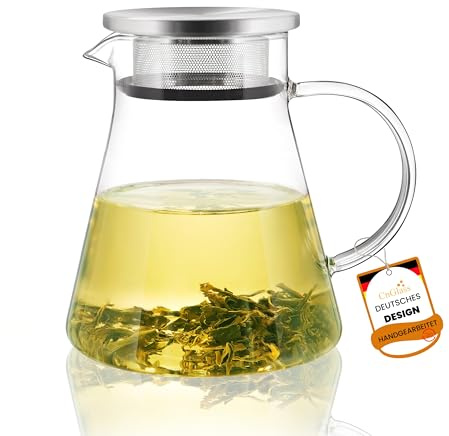 CnGlass Teekanne Glas 900ml/30,5oz mit Edelstahlsieb, Glasteekanne Herdplattensicher, Klar Teebereiter für losen Tee