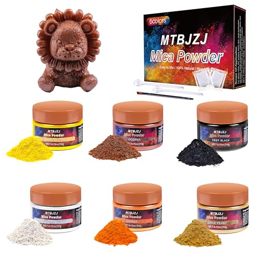 MTBJZJ Mica Powder, 6 Colors - 20g/Bottle of Epoxy Resin Color Pigment for Candle Dye, Lip Gloss Pigment, Soap Making, Slime Colorant, Paint, Bath Bombs,Nail Polish and Eye Shadow