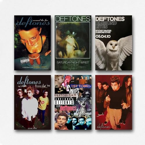 zotuuie A Set Of 6 Deftones Poster Rock Band Music Album Vintage Cover Posters Für Zimmer, Ästhetische Leinwand-Wandkunst, Schlafzimmer-Dekor 08x12inch(20x30cm)