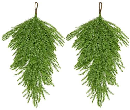 2 Pezzi Festone a Goccia con Aghi di Pino Verde, 68 cm, Ghirlanda Natalizia a Goccia, Ghirlanda di Aghi di Pino Natalizio, Decorazione Natalizia Invernale, per Porta, Finestre, Camino, Scale (A)