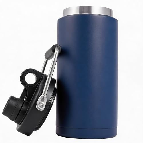 Kerilyn Insulated Half Gallon Jug with Handle, 64oz Stainless Steel, Large Double Vacuum Water Bottle for Hot & Cold Drinks, Wide Mouth, Sweat Proof, Great for Travel, Camping, Dark Blue