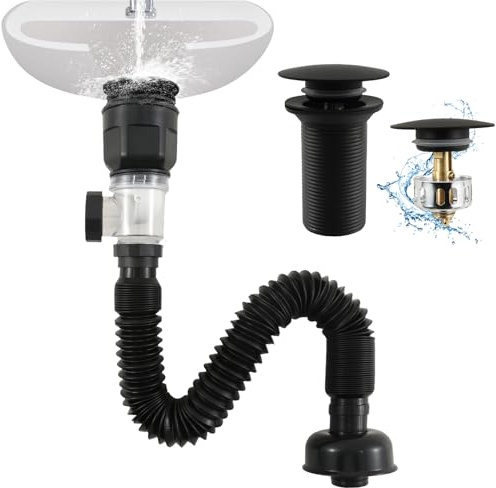 Kit de vidange de lavabo, siphon de lavabo, tuyau d'évacuation flexible rétractable, avec trous de trop-plein, pour salle de bain, WC, évier de cuisine