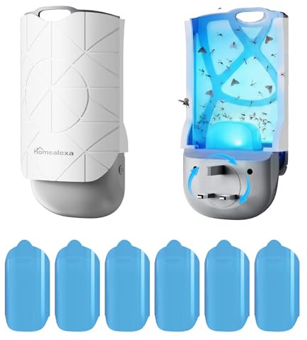 Homealexa Fruit Fly Trap Indoor, Plug-in LED UV Fly Catcher for Flies, Gnats & Moths, 180° Rotating Plug, Insect Trap with 24/7 Operation, 1 Device + 6 Refills