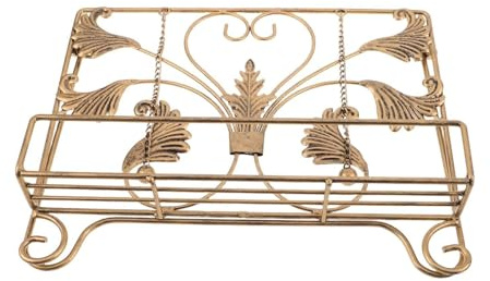 HOMSFOU Vintage Cast Iron Recipe Book Stand with Heavy Chain, Metal Cookbook Holder for Kitchen Countertop, 32x19x24cm Vintage Reading Rest Rack