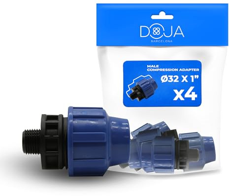 DOJA Barcelona Connettore a Compressione MDPE Maschio - 32x1 - Pack 4 - Raccordo per Tubo Acqua PP, Giunzione Rapida Sicura, Resistente, Installazione Facile, Connettore per Tubi, Raccordi