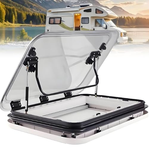 Drmoxin RV Caravan Roof Vent, Caravan Vent Window, Rv Sunroof Large Caravan Camper Roof Window Vent Kit w/LED Lights, Universal RV Motorhome Skylight Roof Vent Hatch 50x50cm