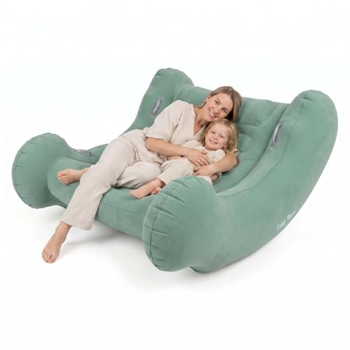 KiddyMoon Fauteuil À Bascule Gonflable À Bascule pour L'intérieur Et L'extérieur avec Poignées Et Pompe, Sauge,L