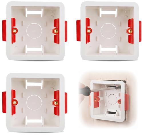 3Pcs 1 Gang Light Switch Back Box, 38mm Plastic Single Socket Box | Uk Standard Universal Plastic Dry Lining Plasterboard Wall Boxs Pattress Mounting Electrical Devices Red