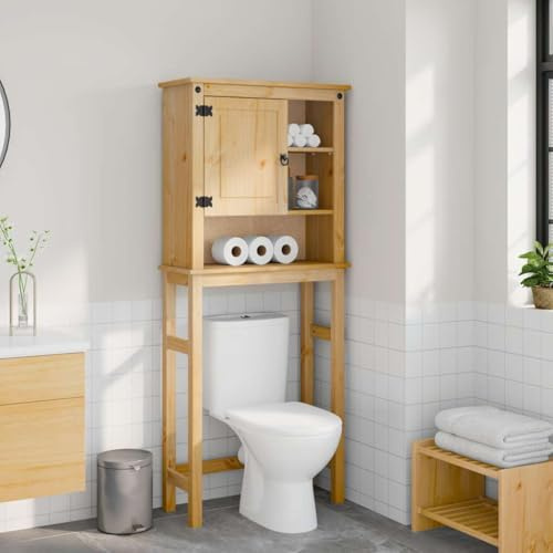 Tonture Mobile lavatrice Corona in legno di pino massello con maniglia in metallo, 69 x 29 x 164,5 cm, mobile da bagno per bagno, pensile con vano portaoggetti, montaggio a parete per lavabo e