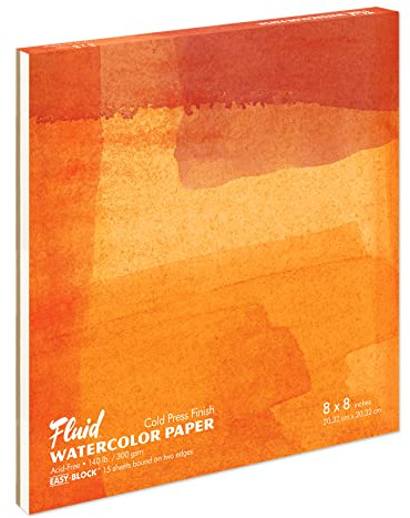 Fluid Watercolor Paper 880088 140LB Cold Press 8 x 8 Block, 15 Sheets