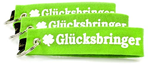3x Filz Schlüsselanhänger Glücksbringer mit Kleeblatt, Schlüsselband mit Spruch. Kleines Geschenk für Männer und Frauen.