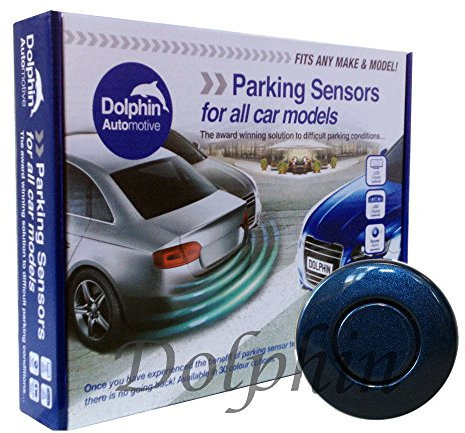 Dolphin Automotive DPS400 Reverse Parking Sensors Auto Express Award Winning In 32 Colours 4 Ultrasonic Radar Sensors Kit Audio Alert System Matt & Gloss Black +30 More Colours (Sea Blue)