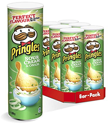 Pringles Sour Cream & Onion (6 x 165 g) – der unwiderstehliche Snack-Klassiker in der praktischen Dose – knackige Chips mit Sour Cream- und Zwiebel-Geschmack – Pop. Play. Eat.
