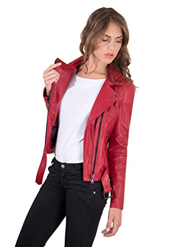 Chiodo in pelle rossa donna con cintura Made in Italy