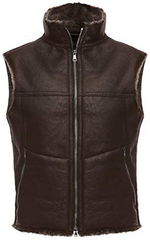 Werner Christ Gilet pour homme en peau de mouton de Gilet sportif de haute qualité, convient comme gilet d'équitation, de plein air ou d'hiver, brun ou noir, taille 48, 50, 52, 54, 56, 58