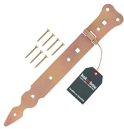 KOTARBAU Ladenband 250 mm Türband Torscharnier Werfgehänge Kreuzgehänge Türscharnier Scharnier Gold Verzinkt Rostfrei Gartentorband Baubeschlag Robust