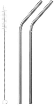 QWETCH - Lot de 2 pailles coudées + Goupillon - Acier Inoxydable réutilisable, 100% ECO - inox brossé - 21 cm