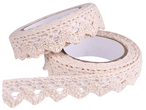 FEPITO Vintage Deko Spitzenband Spitze Bordüre Selbstklebend Spitzenborte Stoffband Bänder zum Basteln Scrapbook Hochzeit (Stil B - Beige)