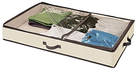 mDesign Unterbettkommode – Bettkasten mit durchsichtigem Deckel für Kleidung, Bettwäsche und mehr – Wäschesortierer für staubfreie Aufbewahrung unter dem Bett – cremefarben und espressobraun