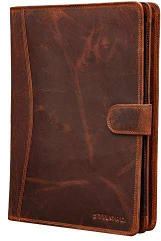 STILORD 'Cohen' A4 Dokumententasche Leder Vintage - Elegante Schreibmappe mit 12,2 Zoll Tabletfach & Reißverschluss - Perfekt für Business, Meetings & Arbeit - Echtes Leder, Farbe:Kara - Cognac