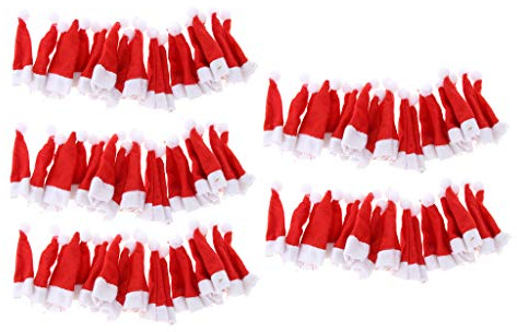 LOVIVER 100pcs Mini Weihnachtsmütze Weihnachtsmannmütze Nikolausmütze für Eier, Puppen, Flaschen