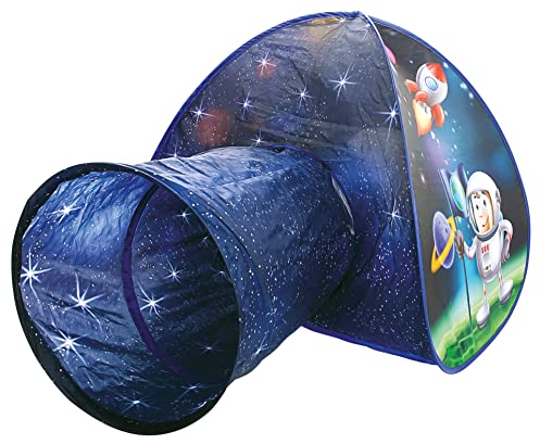 Bino world of toys 82824 Bino Tunnel ab 3 Jahre, Kinder-Kuppelzelt in Astronaut-Design, Kinderspielzeug (Spieltunnel & Zelt können auch getrennt bespielt Werden, aus 100% PES), Blau, Mehrfarbig