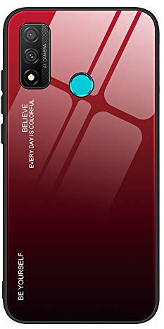 Dedux Custodia Cover per Huawei P Smart 2020, Custodia in Vetro Temperato a Colori Sfumati + Protettivo TPU Case Cover (Rosso/Nero)