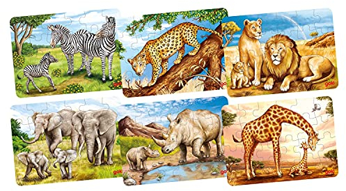 GOKI Minipuzzle Holzpuzzle, afrikanische Tiere, Mehrfarbig (57419)