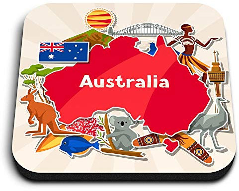 1 x Square MDF Fridge Magnet - Australia Travel Map Australian 14730