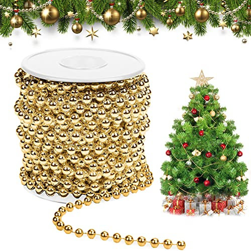 Ghirlanda di Perline Albero di Natale, Artificiale Ghirlanda Fili Perline Catena di Perle Decorative Ghirlanda di Perle per Natale Decorazione di Matrimonio (D'oro)