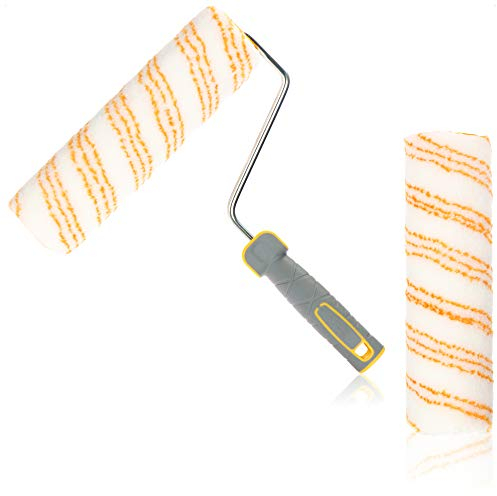 com-four® Farbrollenset - bestehend aus 1x Bügel und 2X Farbrolle - langflorige 25cm Farbwalze, 30cm Bügel, Ersatzrolle - Profi-Malerzubehör für DIY-Heimwerker