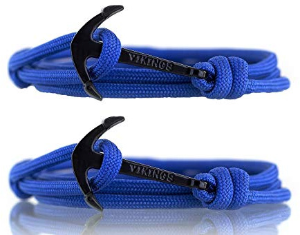 VIKINGS Nylon Partner Anker Armband ein Freundschaftsset für Männer und Frauen (Blau(Schwarz)-Blau(Schwarz))