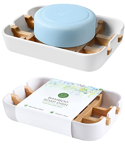 Soap Dishes for Bar Soap,2 Pack Environmentally-Friendly Bathroom Soap Dishes (Removable),2Pcs/Set Bamboo Soap Dishes Holder,Bathroom Sink Soap Dish,White