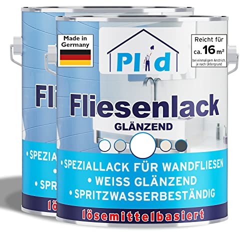 Plid® Peinture Carrelage Salle de Bain & Cuisine – Blanc Brillant 1,5 L – Résistant à l'humidité – Peindre & Vernir Carrelage Intérieur/Lavable – Séchage Rapide – Idéal Rénovation Douche, Cuisine –