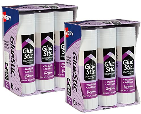 Avery Glue Stic, Disappearing Purple, Washable, Non-Toxic, 1.27oz, 6 Glue Sticks, 2-Pack, 12 Total (10222)