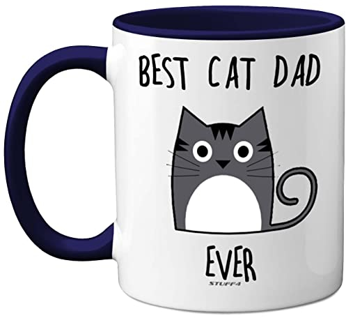 Stuff4 Best Cat Dad Ever Mug, Gifts for Cat Lovers, Dad Gifts, Cute Mugs for Men, Funny Coffee 11oz Ceramic Dishwasher Safe Premium Navy Blue Handle