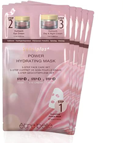 Sensiplus 3-stegs ansiktsvårdsset - être belle Cosmetics; 5 stycken; fleecemask, ögonkräm, dag och natt kräm, fuktmask; ansiktsmask