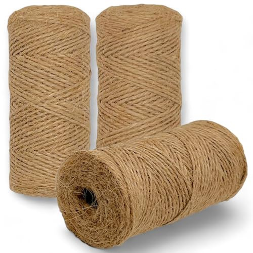 MIJOMA Lot de 3 rouleaux de ficelle de jute - En fibre naturelle - 3 x 75 m - Longueur : 2 mm d'épaisseur - Biodégradable - Pour le jardin, le bricolage, l'emballage cadeau