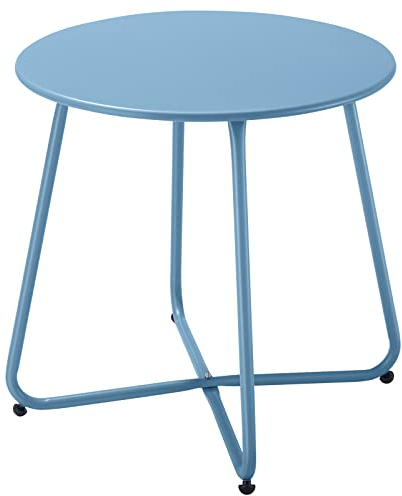 Fokebel Table d'appoint, petite, ronde, en métal, basse, avec pieds réglables, pour jardin, bleue, diamètre x hauteur : 45 x 45 cm
