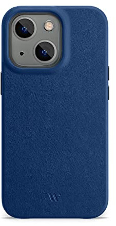 WIIUKA Hülle für iPhone 14 Plus, Leder aus Deutschland, Lederhülle extra Dünn, Premium Handyhülle, Case, Qi, Nachtblau Blau