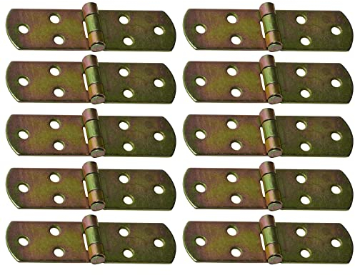 BRESKO Kistenband Scharniere Möbelband Möbelscharniere Tischband Truhenband Beschlag gelb galvanisiert verzinkt (10 Stück - 120x35 mm)
