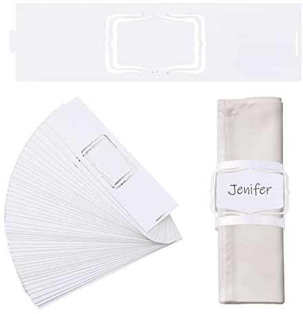 URROMA Serviettenringe, 50 Stück weiße Name Serviettenring Halter Haushalt Serviettenschnalle für Tischdekoration, Hochzeit, Weihnachten, Party Abendessen, Thanksgiving