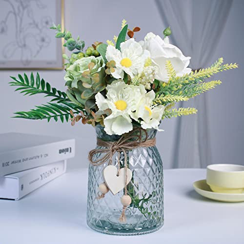 WAKISAKI Fleurs artificielles dans un vase, décoration pour tables, arrangement floral en soie pour décoration de maison, salon, chambre à coucher, salle à manger, cuisine, centres de table