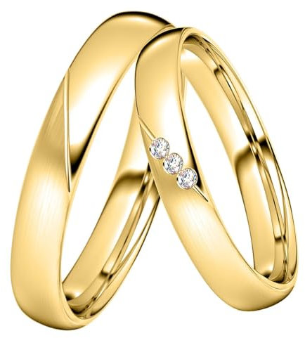 DOOSTI Trauring/Partnerring/Ehering - Silber 925/- Silber Ring - hochwertiger Silberring Gelbgold vergoldet- Damen und Herren Variante - Mit Gratis Wunschgravur (Ring ohne Zirkonia, 56)