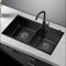 Fregadero de Cocina Fregadero Doble Nano Fregadero Fregadero de Acero Inoxidable Mezclador Redondo Múltiples Accesorios (Color : Black, Size : 72 * 40cm)