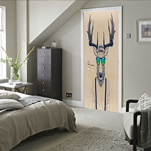 Türtapete Selbstklebend Tiere & Gentlemen Hirsche Türtapete Wandbild Selbstklebend PVC Wasserdicht Abnehmbar Türfolie TürPoster Fototapete Wohnzimmer Schlafzimmer küche bad B90 x H200cm