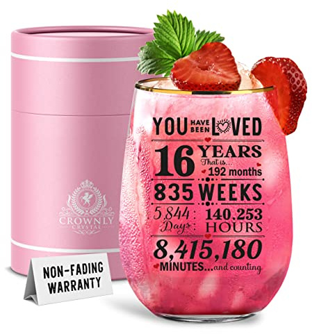 CROWNLY CRYSTAL®️ 2007 16th Birthday Gifts for Girls Personalised Gin Glass Gift for Women Teen Girls Present