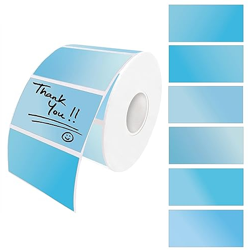 WLHGH Thermische Etiketten, Selbstklebende Kreis Aufkleber Drucker Etikett, 6 Farbverläufe Mehrzweck-Etiketten für Dankeskarte, Logo Design, Adresse, QR Code, Adresse, Inventar (60x30mm², Blau)