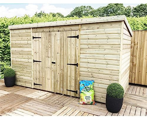 10 x 6 WINDOWLESS Garden Shed Pressure Treated T&G PENT Wooden Garden Shed + Double Doors Centre (10' x 6' / 10ft x 6ft) (10x6)