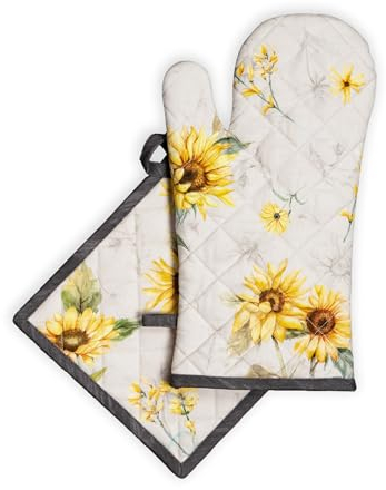 Maison d' Hermine Ofenhandschuh und Topflappen, 100% Baumwolle, hitzebeständiger Ofenhandschuh(19cm x 33cm) & Topflappen(20cm x 20cm) für Köche, Candice – Frühling/Sommer